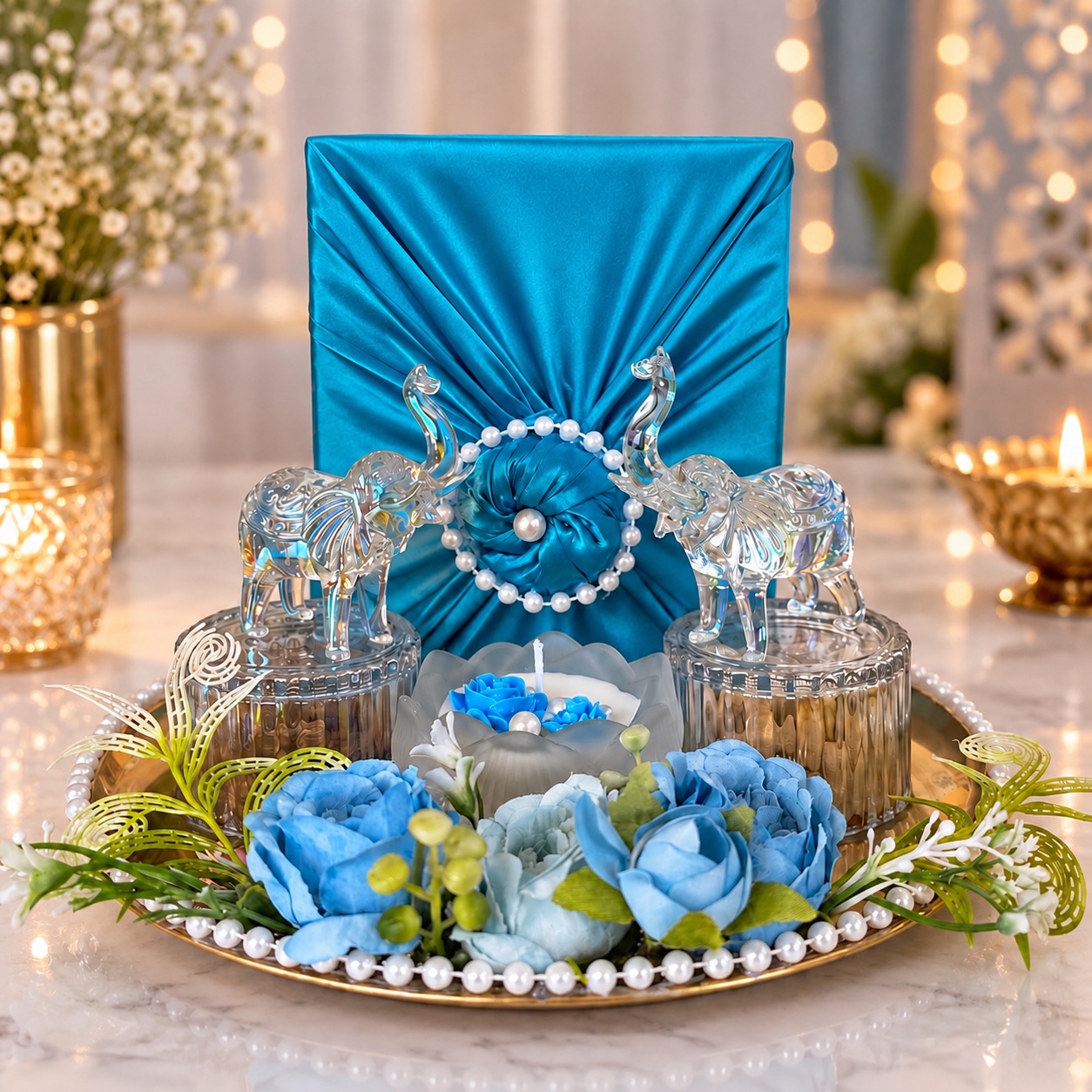 SHUBH AAGMAN with the illuminated box wrapped